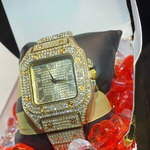 Gold Lab Diamond-Accented Watch valentine’s fit for the king or queen resizable